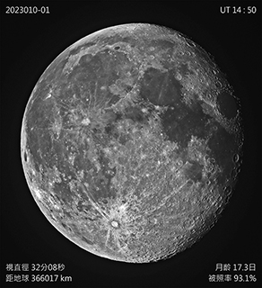 　滿月後之凸月 ◎ 望遠鏡Celestron C-8 2000mm F/10 Direct Focal Length，攝影機Canon EOS M-50 ISO-100 1/100s(攝影 李志輝)