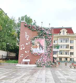 花牆下的白色鋼琴