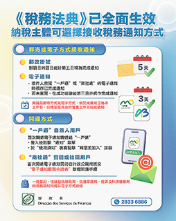 ◎ 《稅務法典》已全面生效,納稅主體可選擇接收稅務通知方式。