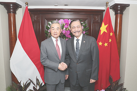 ◎ 八月二十二日,中共中央政治局委員、外交部長王毅在雅加達會見印尼國家經濟委員會主席盧胡特。(新華社記者 岑雲鵬 攝)